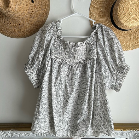 Doen Farley top in Blue Floral short sleeve button down blouse shirt sz XL - Picture 4 of 10